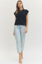 Solid cap sleeve crew neck pullover top