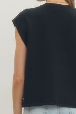 Solid cap sleeve crew neck pullover top