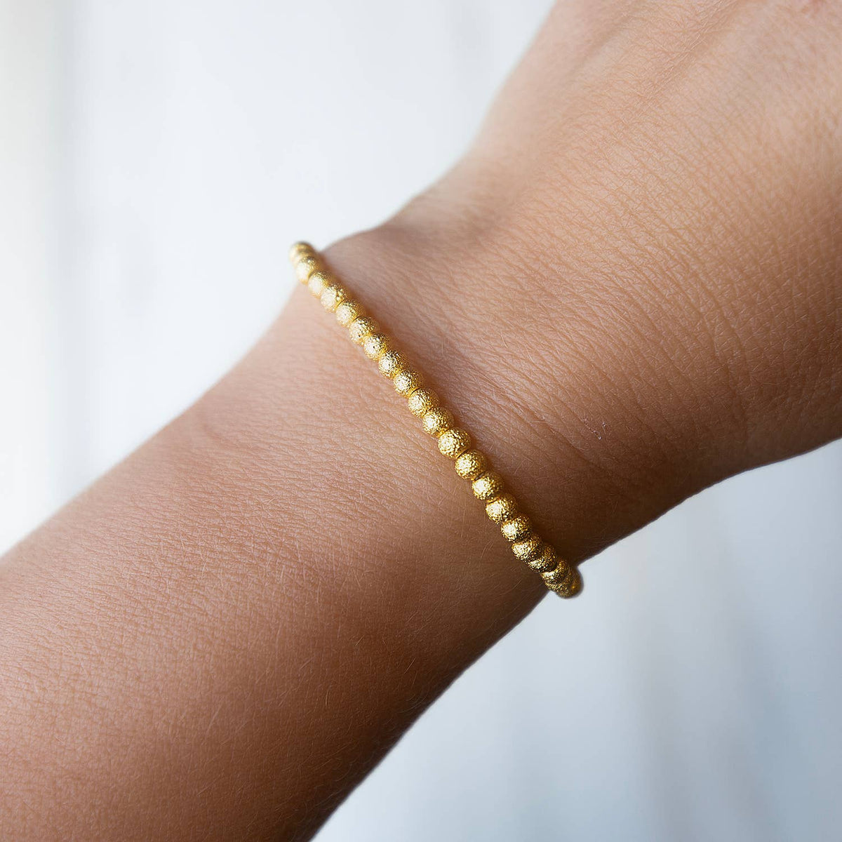 Gold Beaded Bracelets-4mm, Textured, Stretch, Long Wear