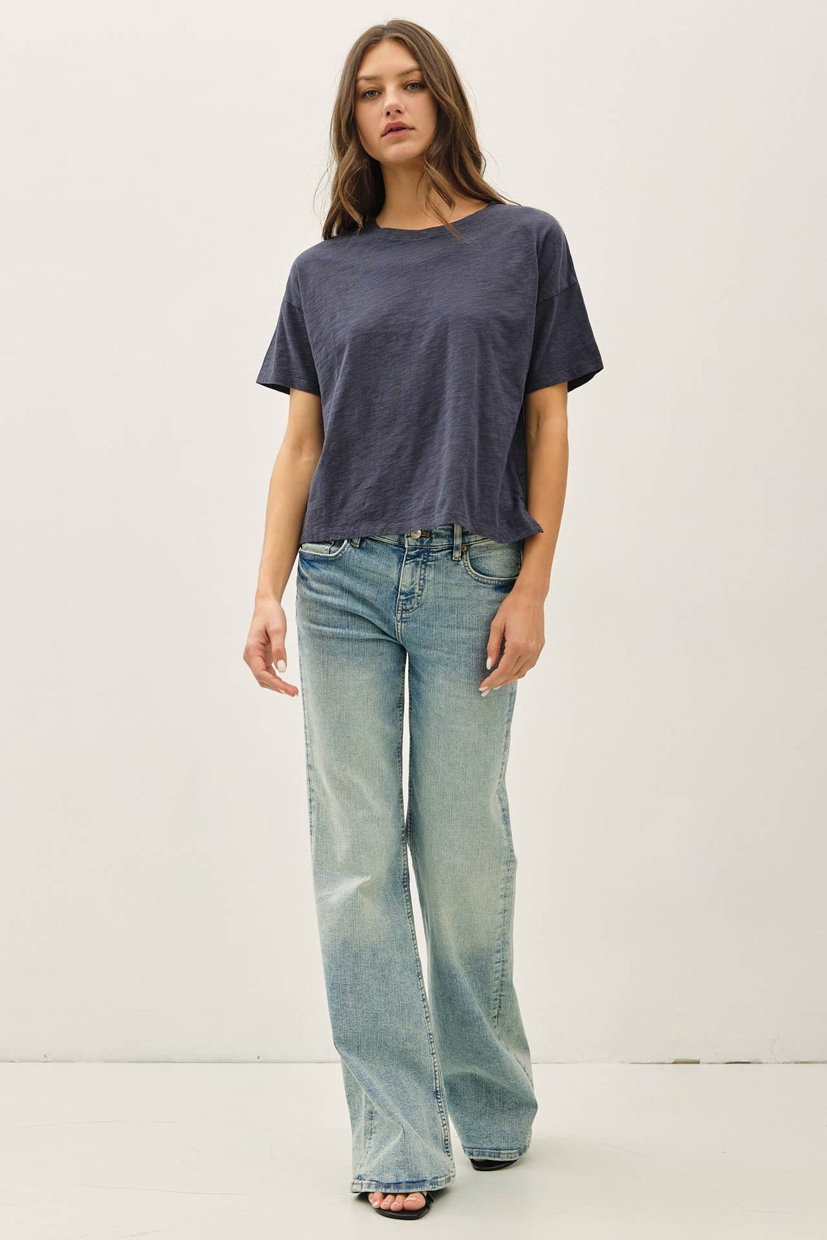 GARMENT DYE COTTON SLUB DROP SHOULDER BOXY CROP TEE