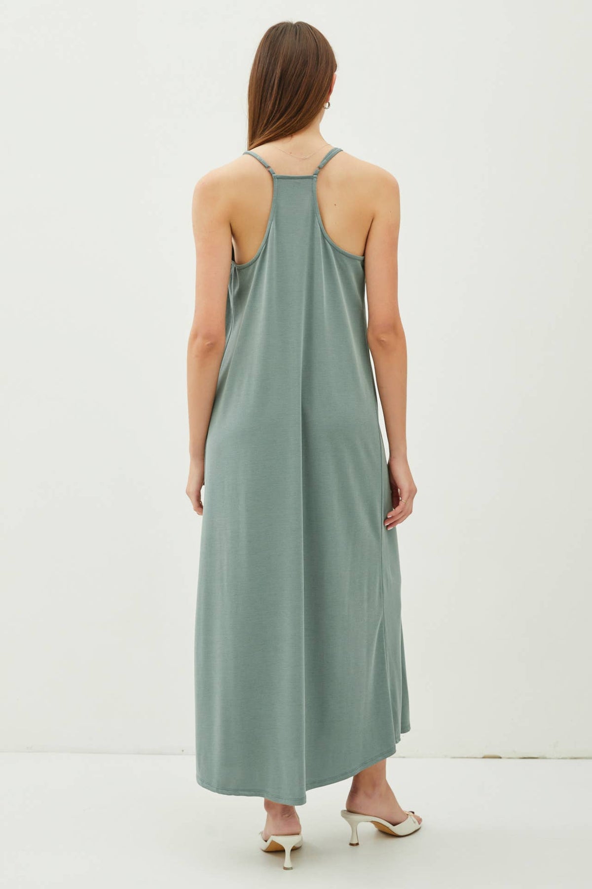 MODAL V-NECK RACERBACK ADJUSTABLE STRAP MAXI DRESS