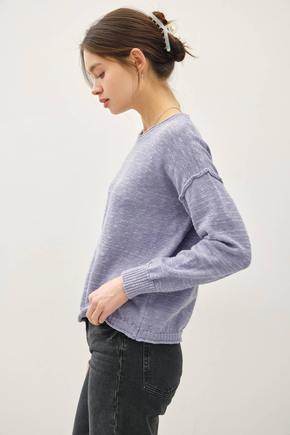 INSIDE OUT DROP SHOULDER PULLOVER SWEATER
