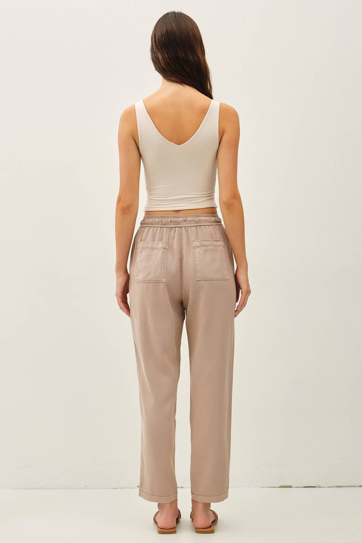 TENCEL BLEND TAPERED PANTS W/ ACCENT COLOR