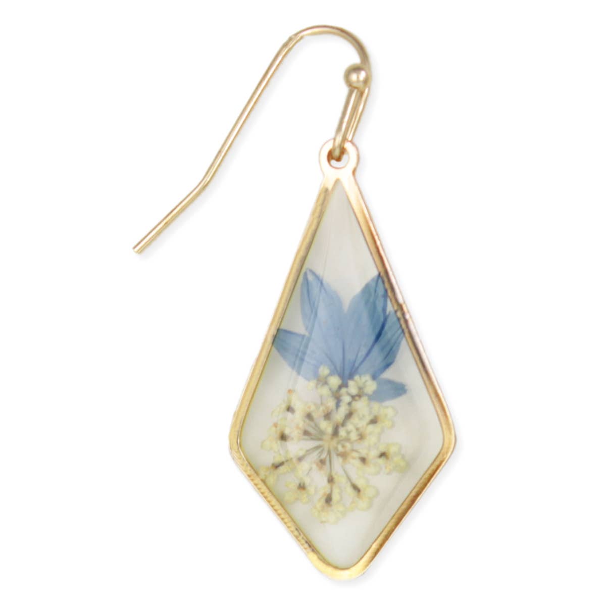 Blue Dried Flower Gold Diamond Earrings