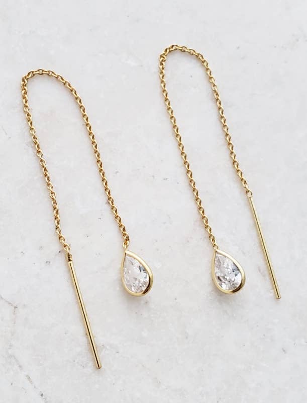 Gold Crystal Threader Earrings - Clear