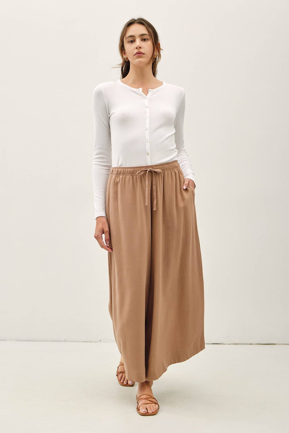 LINEN BLEND CROPPED PALAZZO PANTS