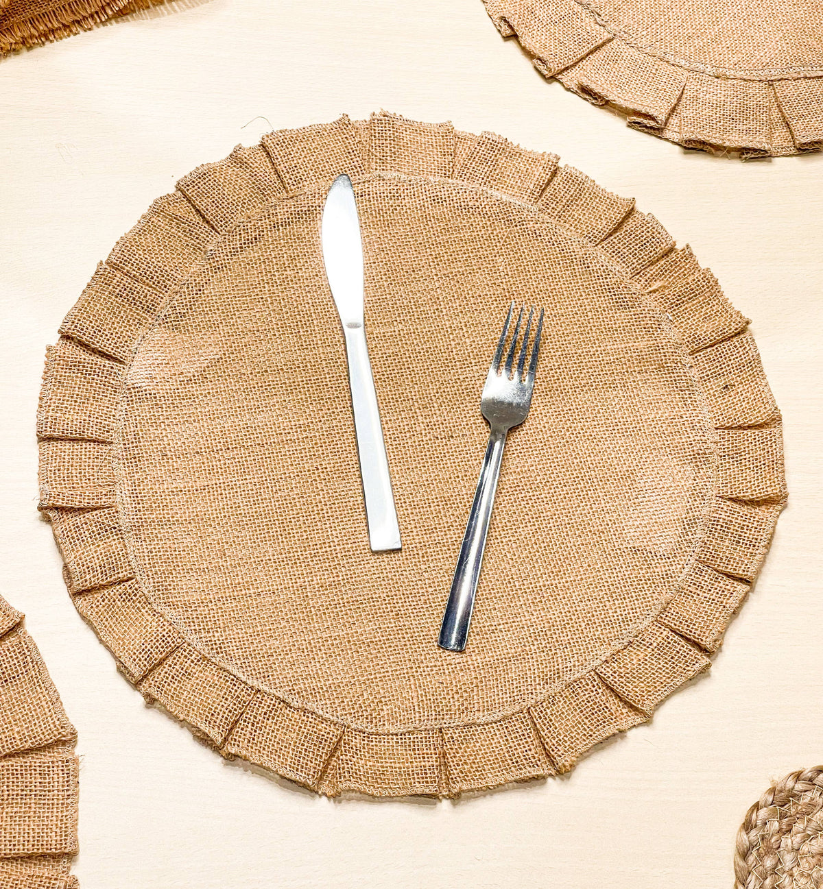 Set of 4 Burlap Round Placemats, 15 Inch