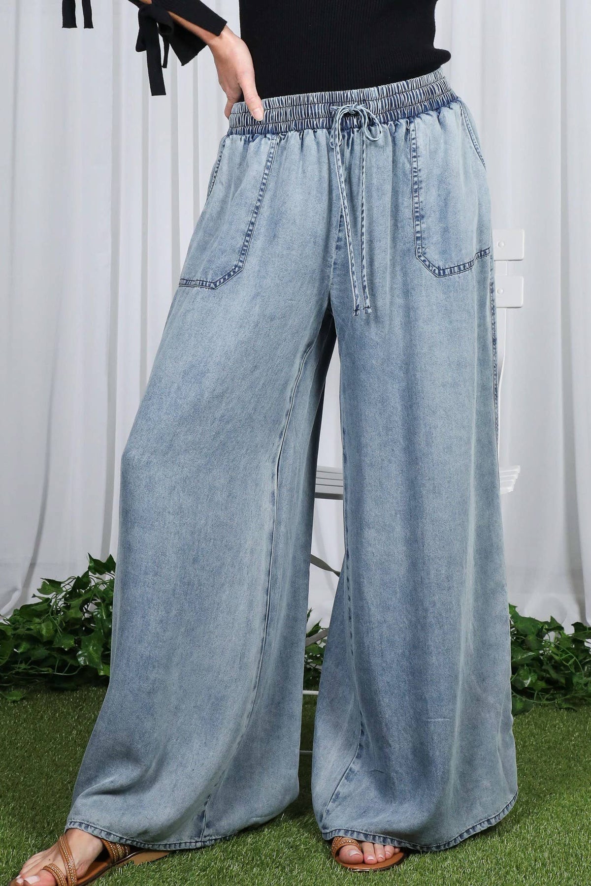 Wide Leg High Waist 100%Tencel Chambray Denim Pants VP83019