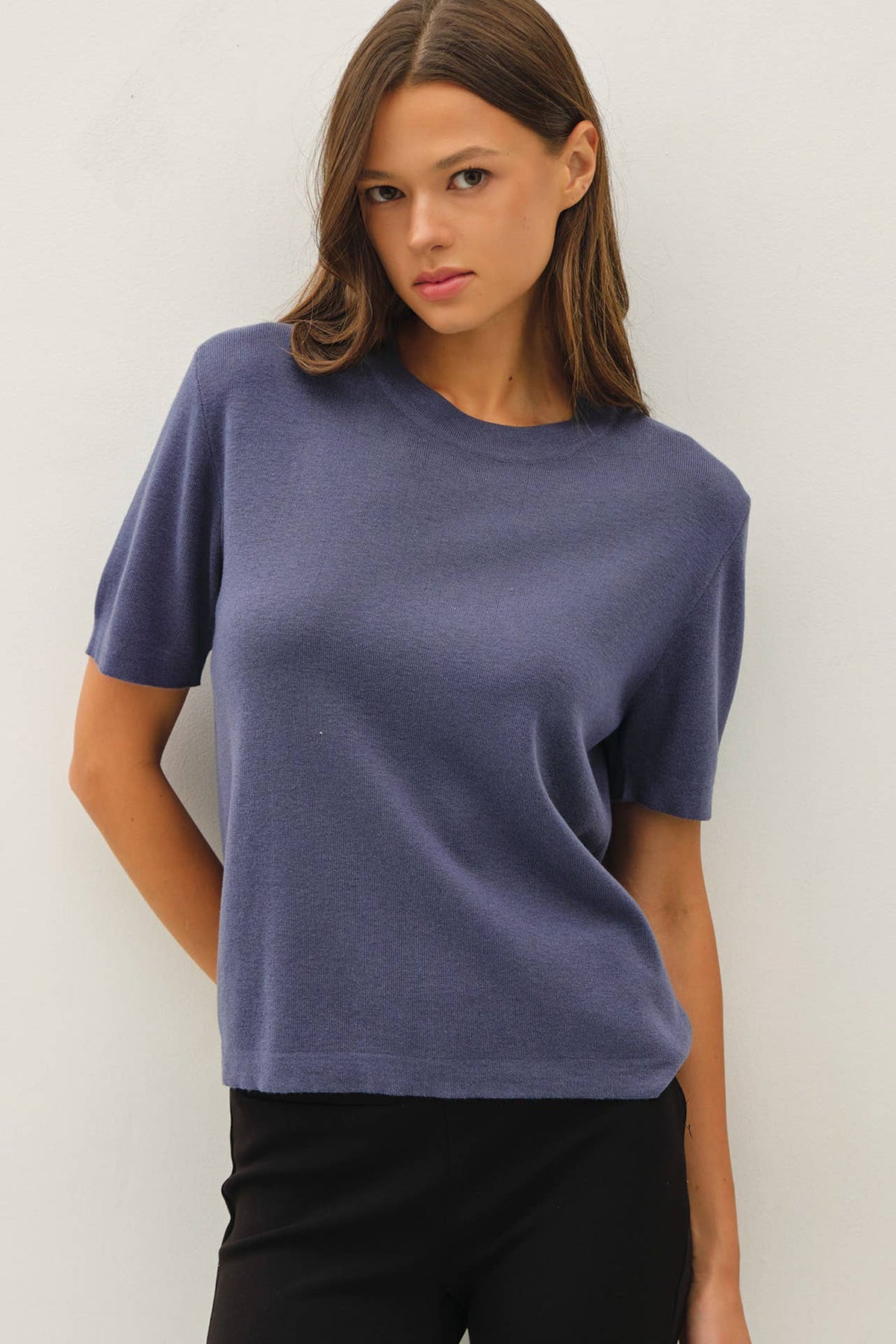 CASHMERE BLENDED SHORT SLEEVE SWEATER