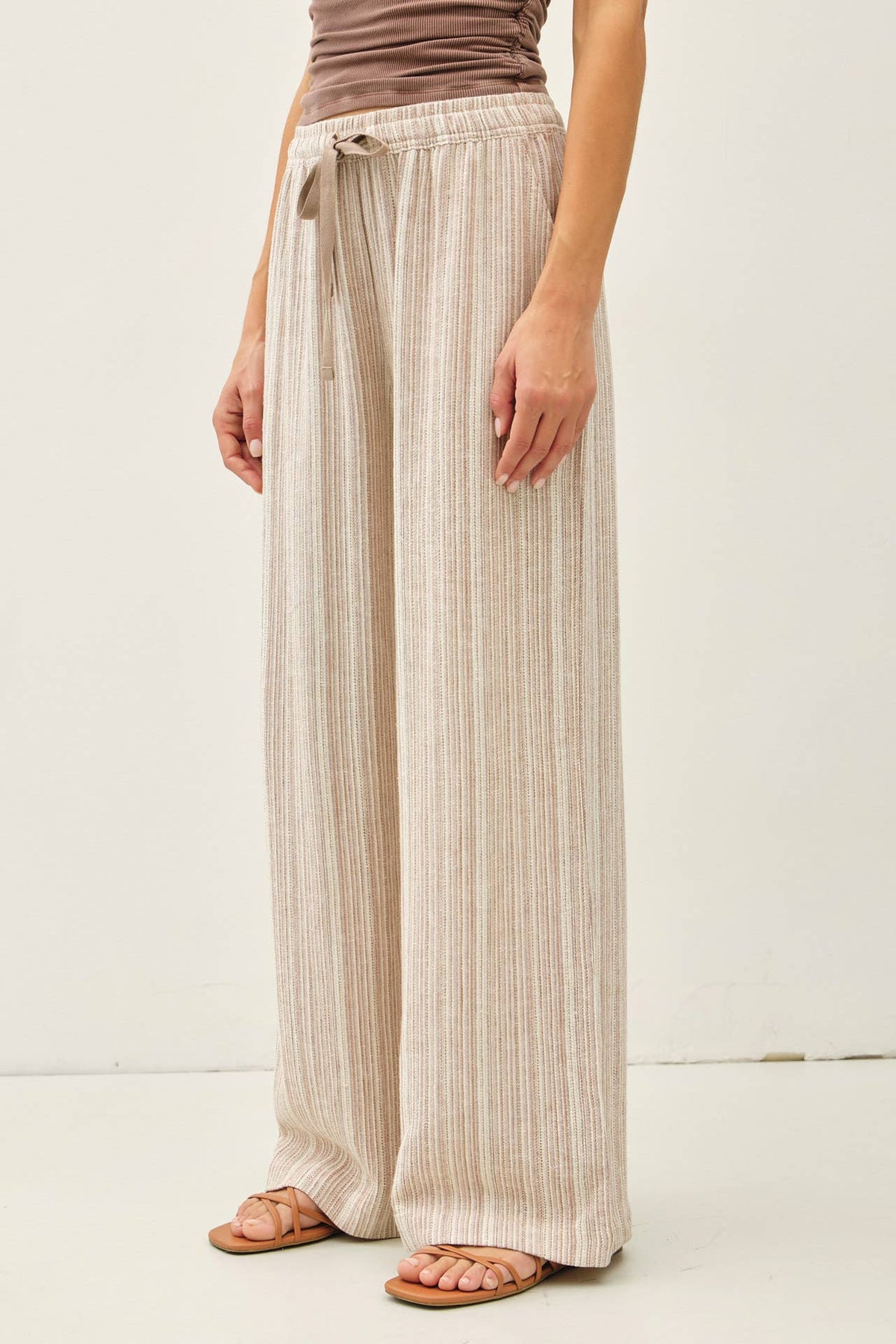 STRIPED LINEN WIDE LEG PANTS