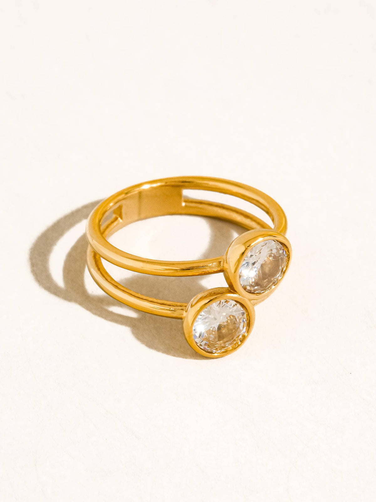 Hollis 18K Gold Non-Tarnish Double CZ Ring