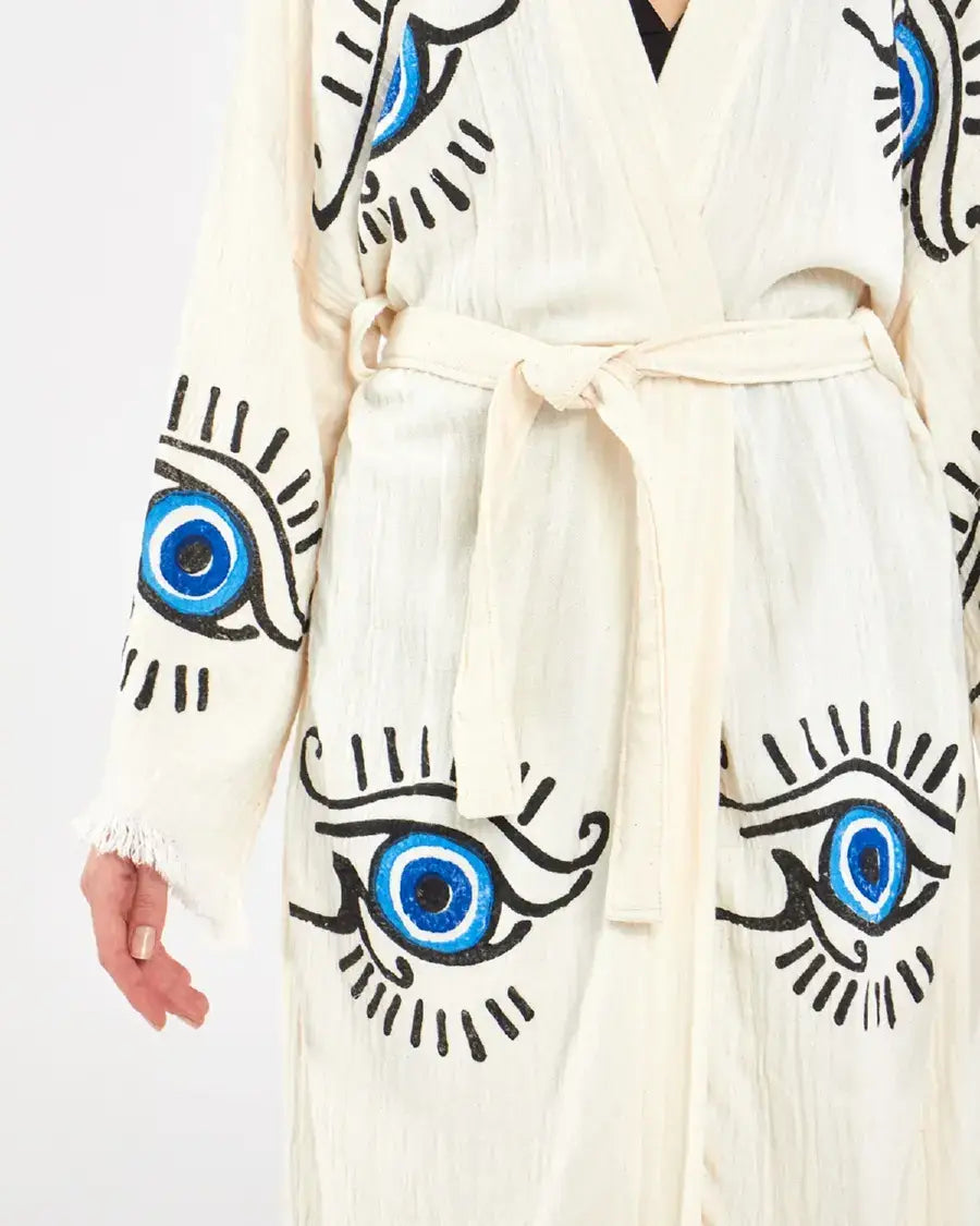 Long Evil Eye Kimono, Cotton Kimono, Evil Eye Robe, Kaftan