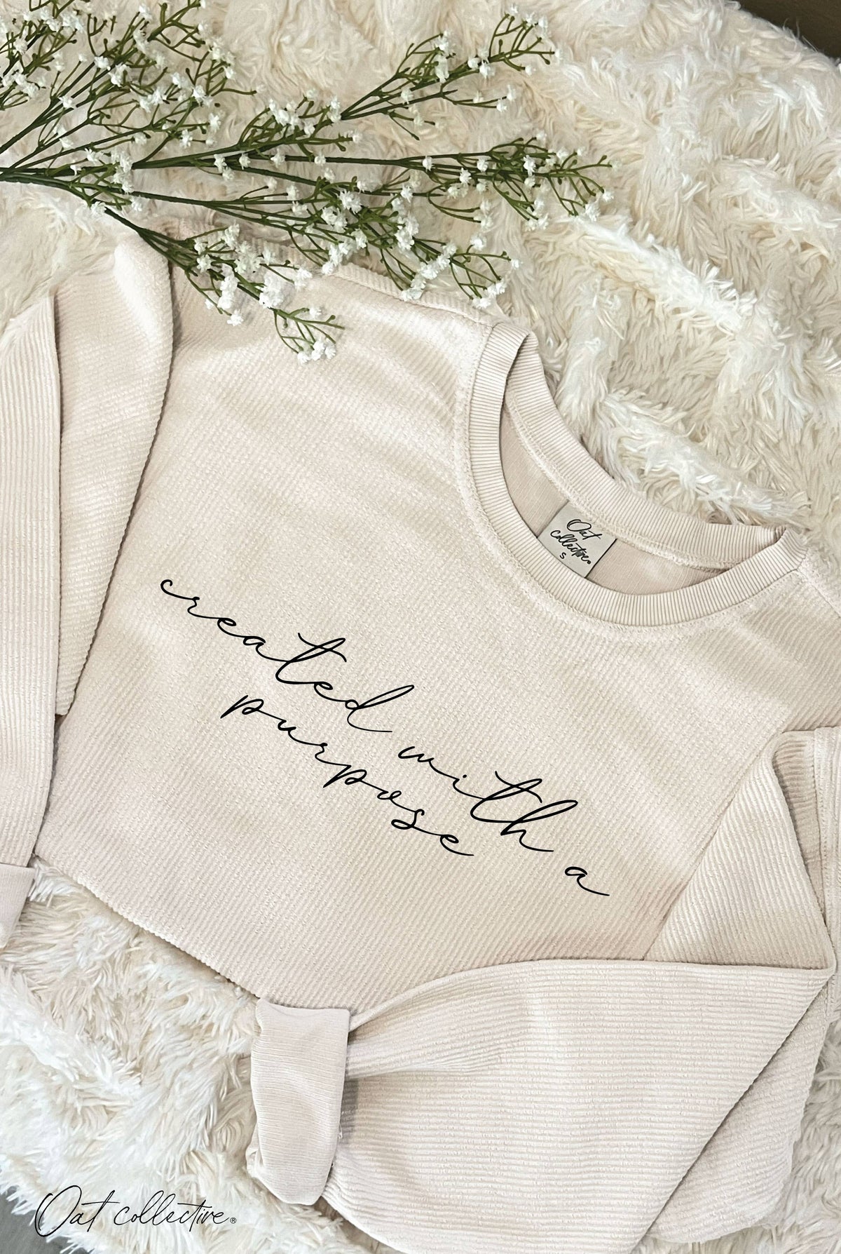 CREATED WITH A PURPOSE Cropped Thermal Vintage Pullover