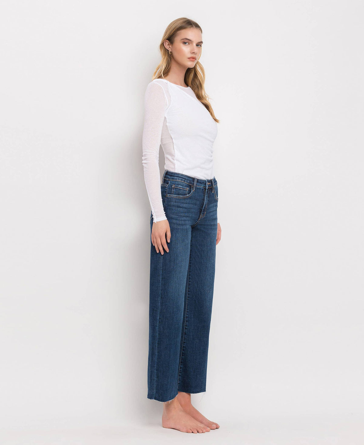 TUMMY CONTROL MID RISE DARK WASH WIDE LEG JEANS LV131