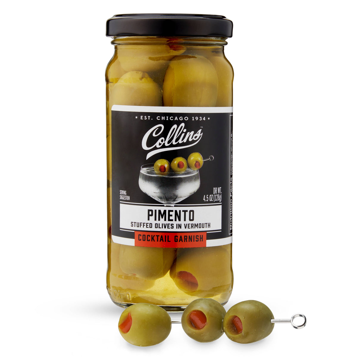 Gourmet Vermouth-Soaked Pimento Cocktail Olives - 4.5 oz