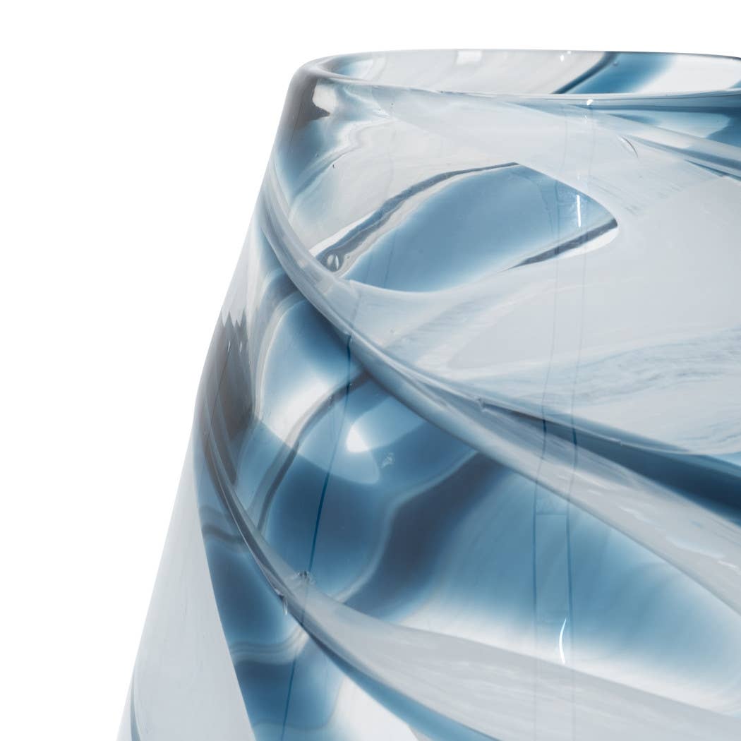 Glass Hand Blown Coastal Swirl Vase - Blue, 17 in.