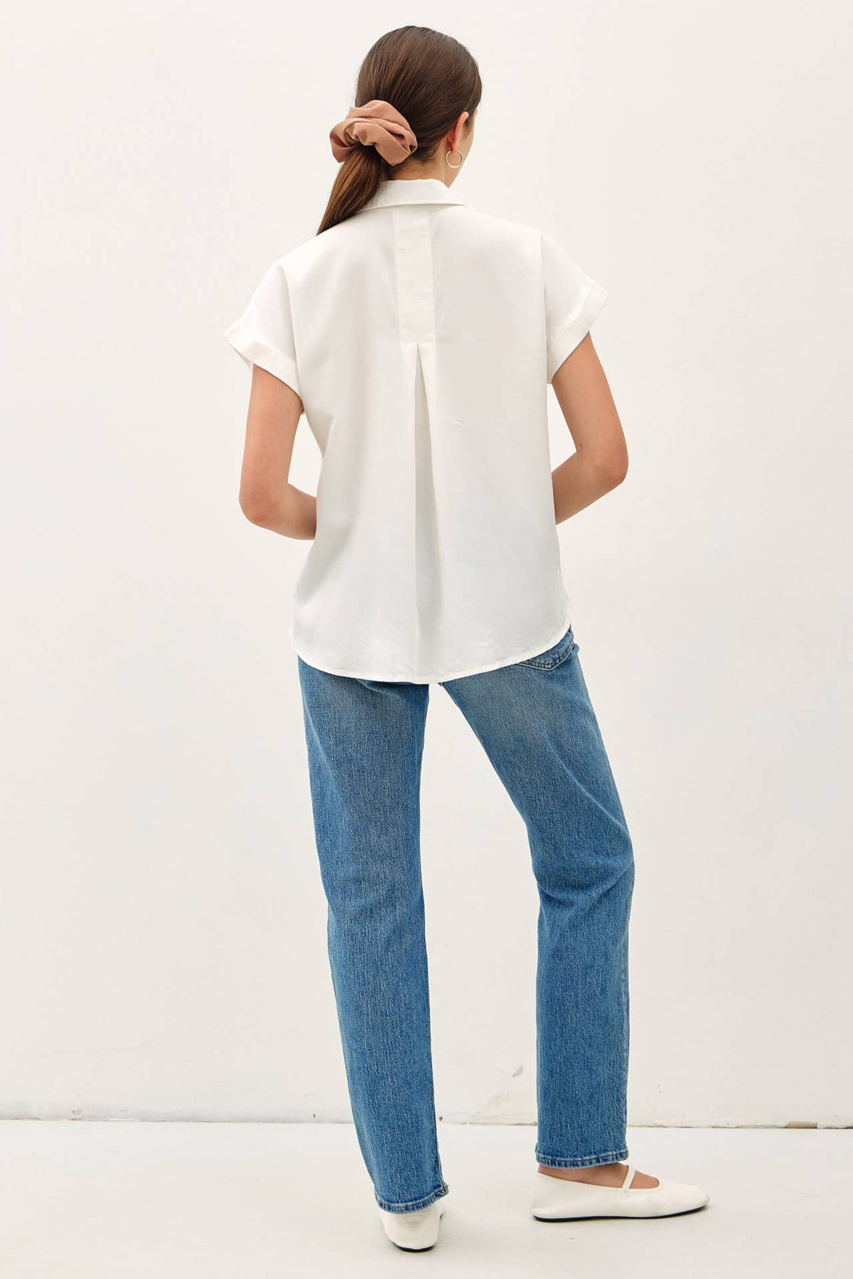 TENCEL SHORT DOLMAN SLEEVE BUTTON DOWN SHIRT