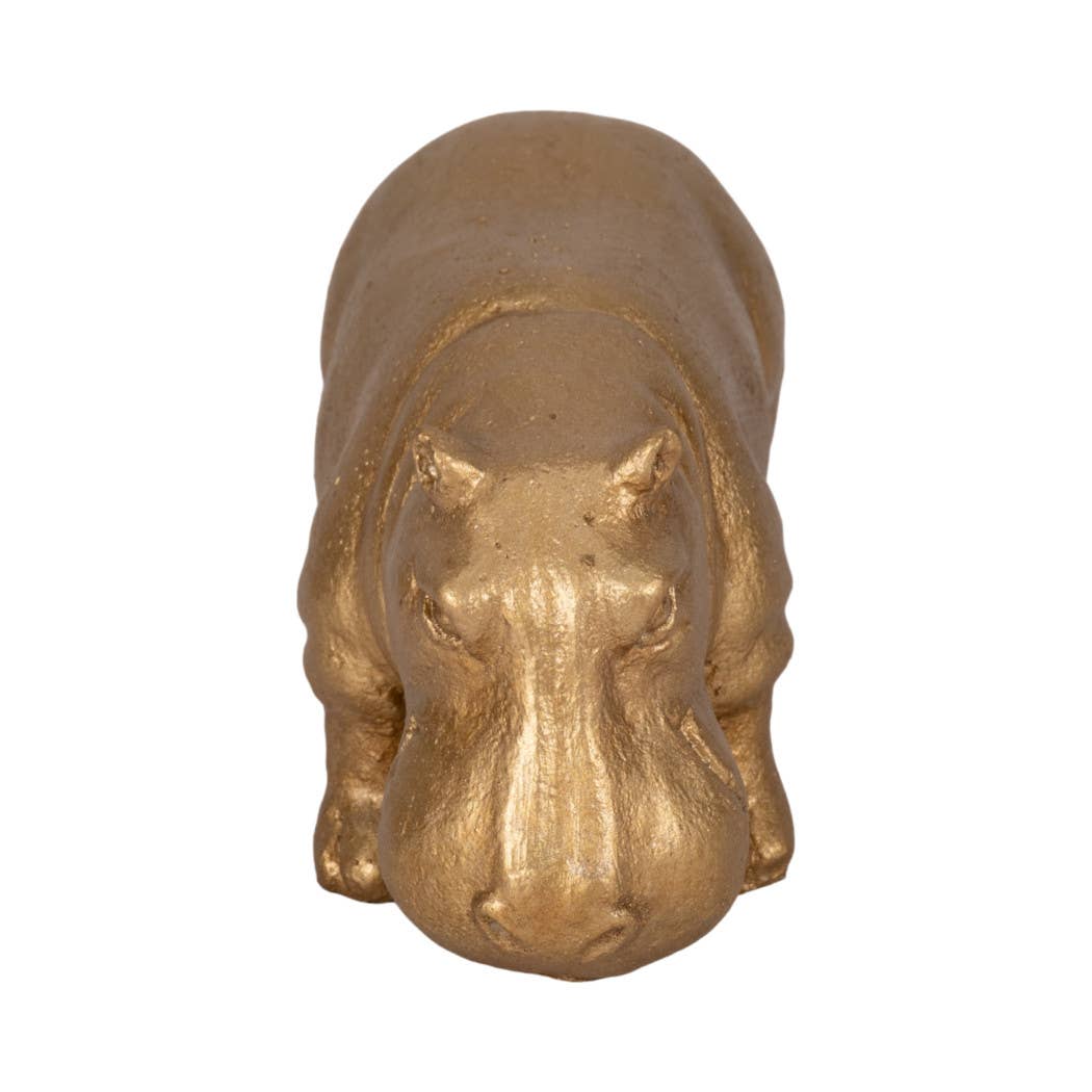 Decorative Figurine - Gold Ceramic Hungry Hippo, 8 in.