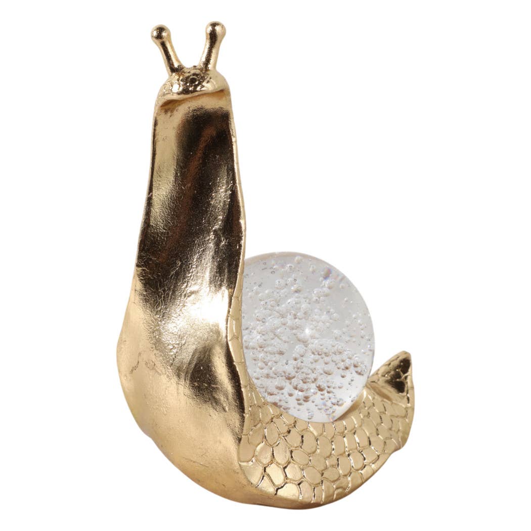 Decorative Figurine - Gold Resin Snail Glass Ball, 8 in.