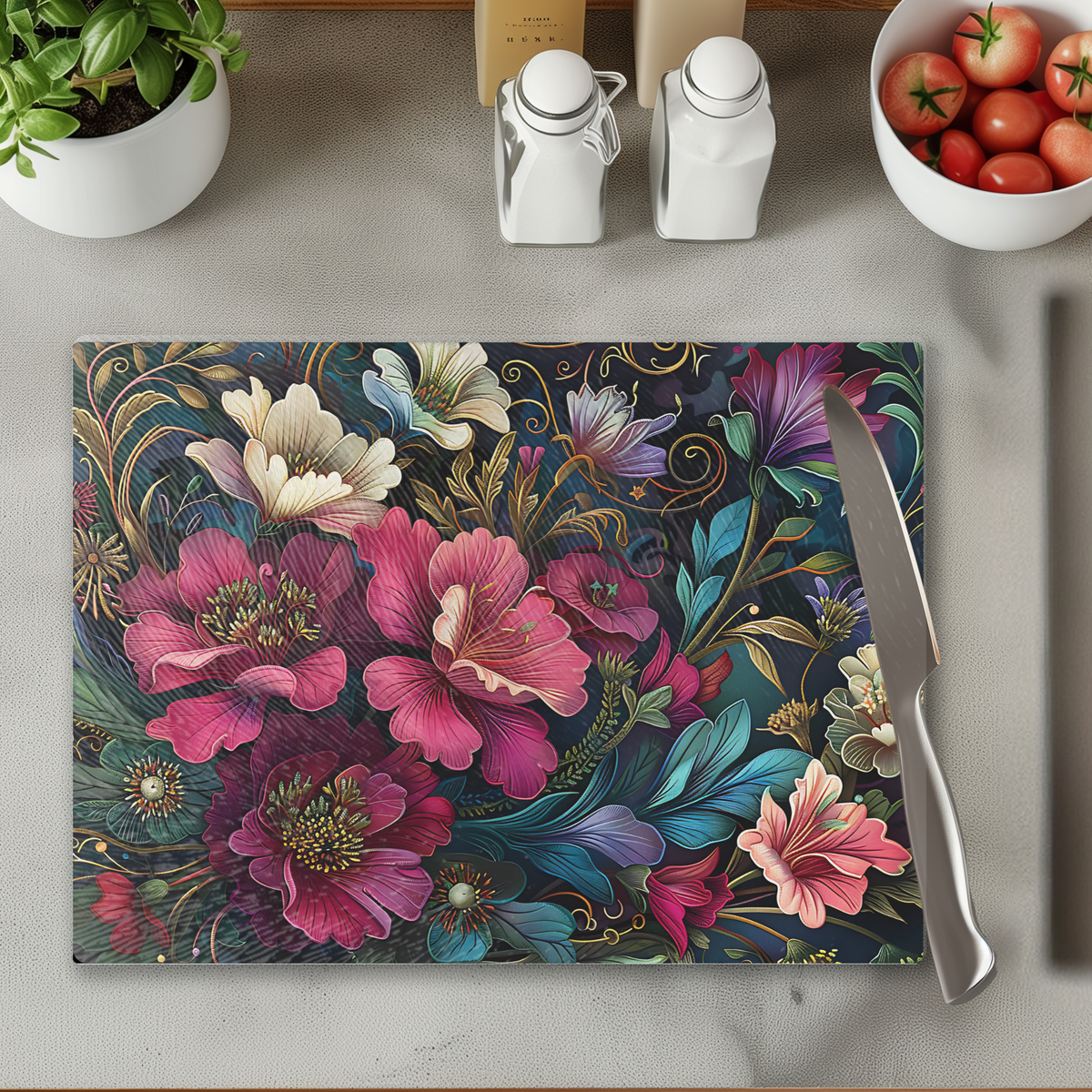 Tempered Glass Cutting Board: Natures Painting Serving Tray