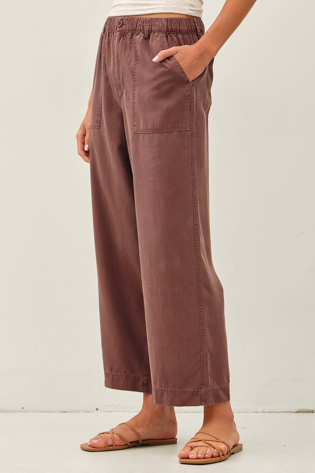 WIDE LEG TENCEL PANT W/ DRAWSTRING ELASTIC WAIST