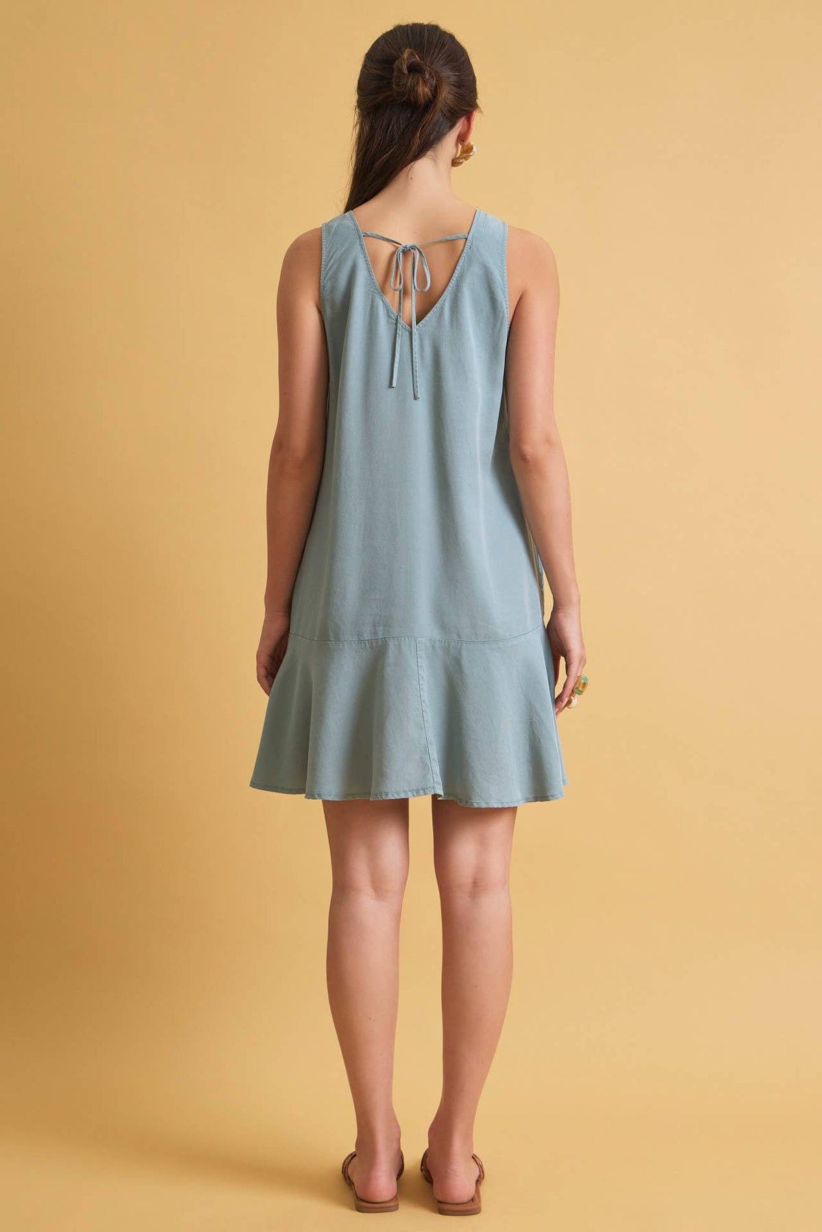 RUFFLE HEM TENCEL MINI DRESS