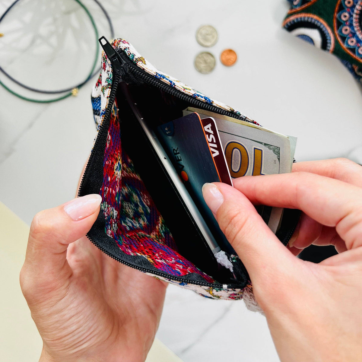 Boho Fabric Pouch, Cute Coin Purse for Women, Handmade Coin