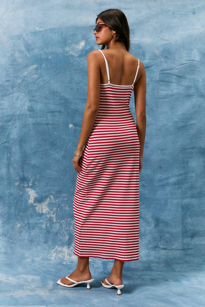SPAGHETTI BINDING STRIPE MIDI DRESS
