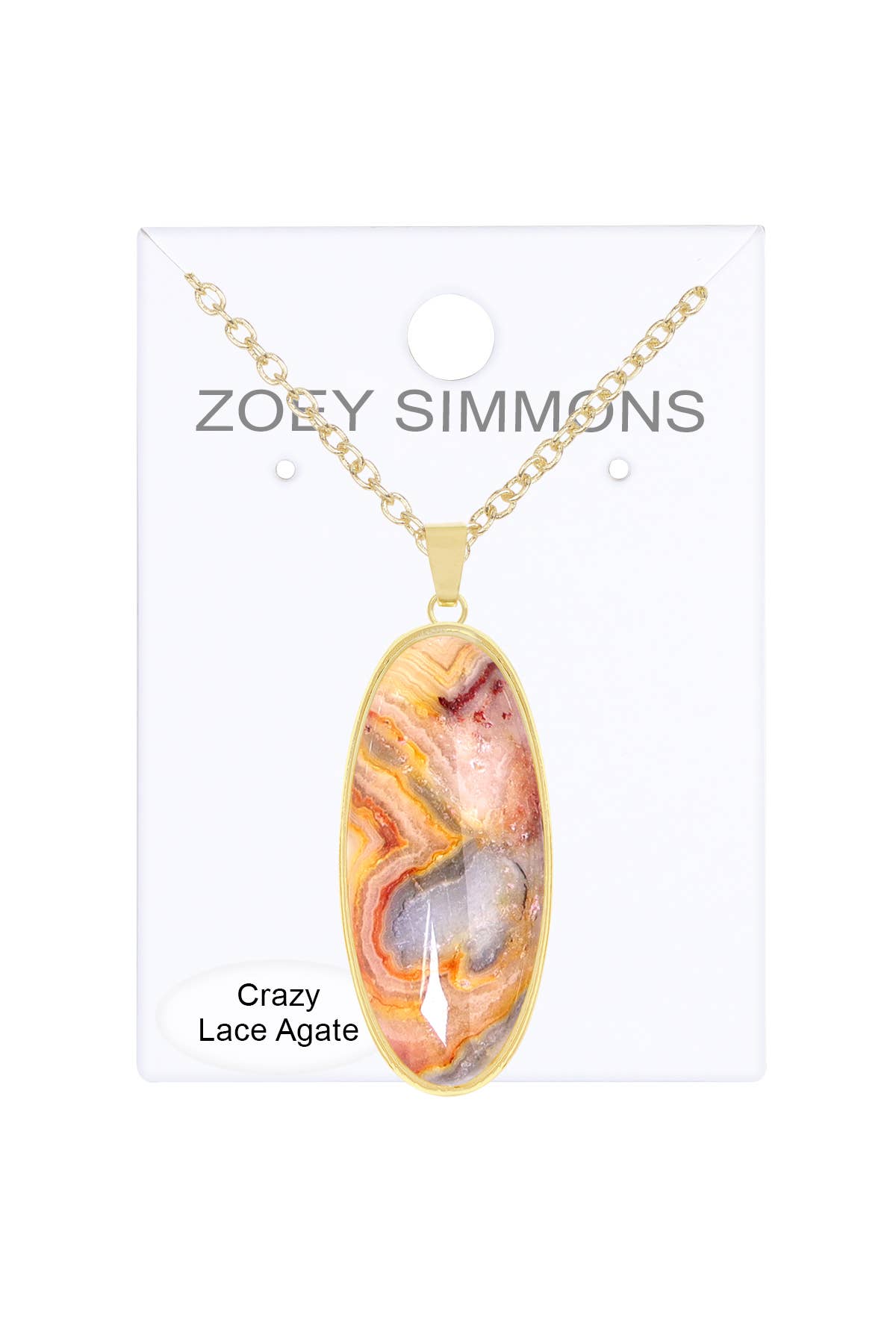 Crazy Lace Agate Oval Pendant Necklace