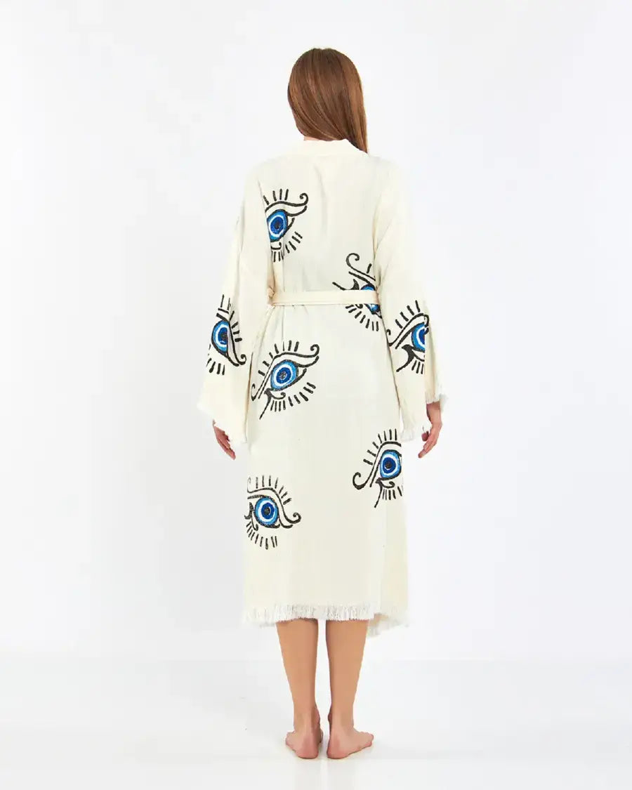 Long Evil Eye Kimono, Cotton Kimono, Evil Eye Robe, Kaftan