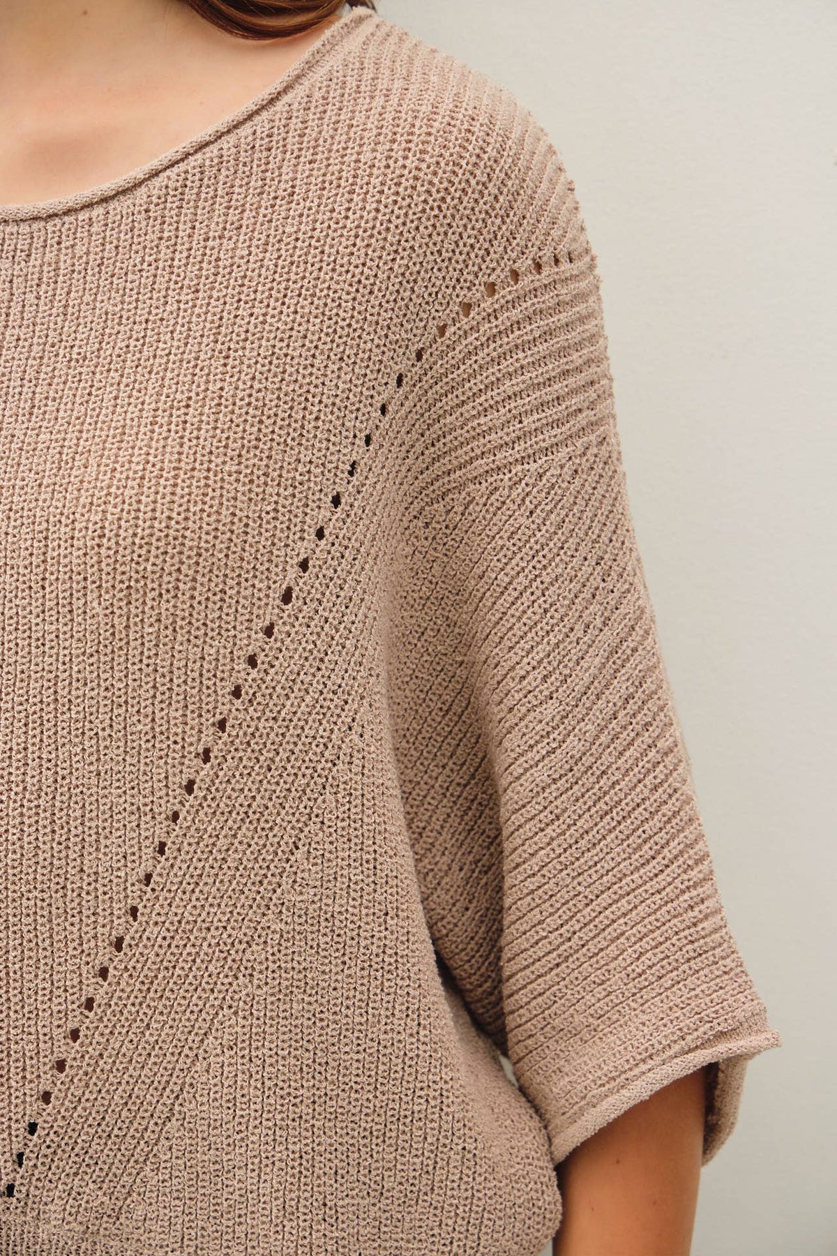 POINTELLE DOLMAN SLEEVE CROPPED SWEATER