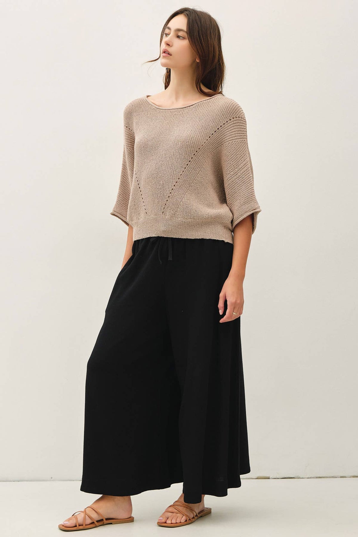 POINTELLE DOLMAN SLEEVE CROPPED SWEATER