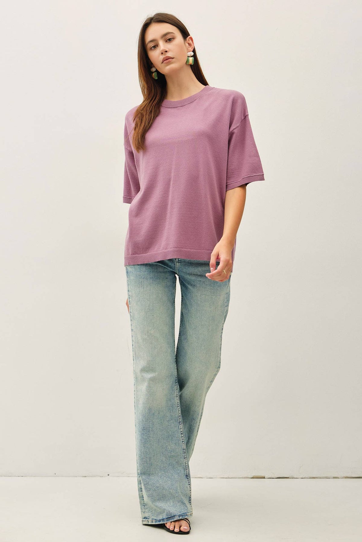 BOXY FIT HALF SLEEVE CREWNECK SWEATER