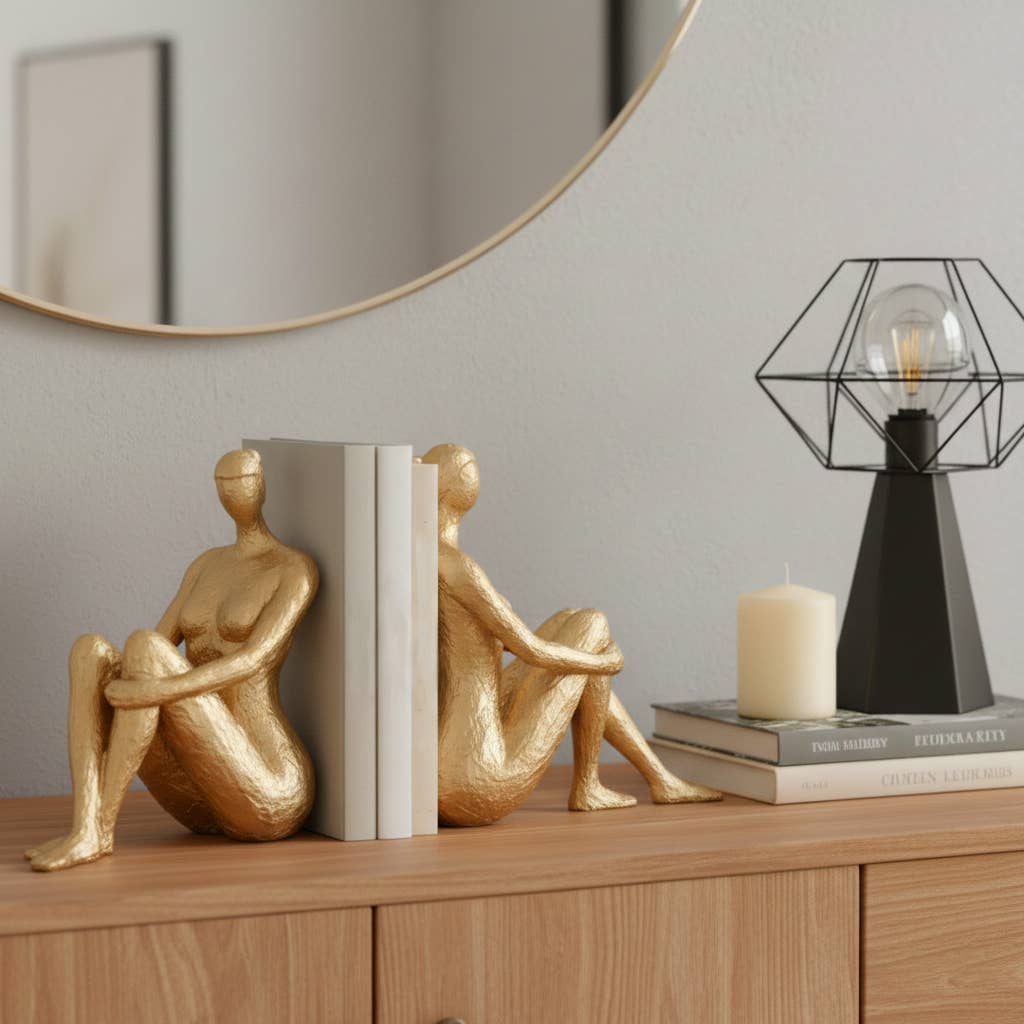Bookends Set of 2 - Gold Resin Modern Lady Pair, 8 in.