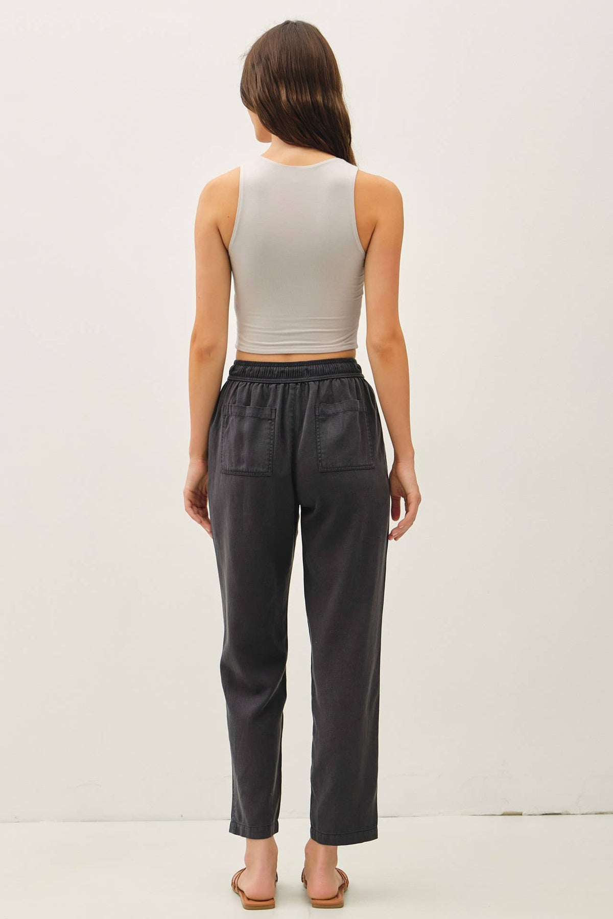 TENCEL BLEND TAPERED PANTS W/ ACCENT COLOR