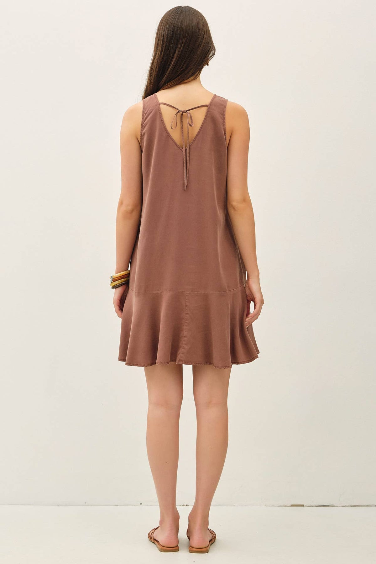 RUFFLE HEM TENCEL MINI DRESS