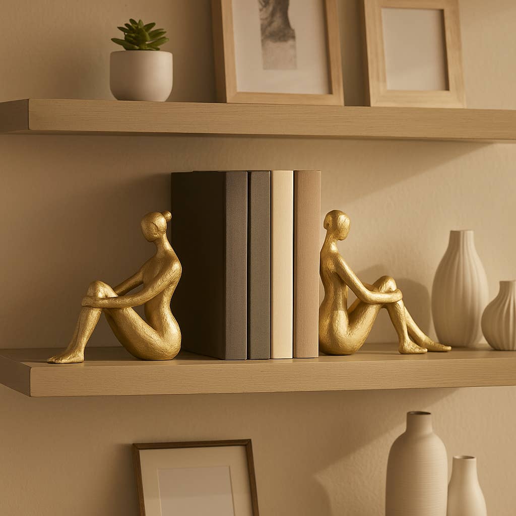 Bookends Set of 2 - Gold Resin Modern Lady Pair, 8 in.