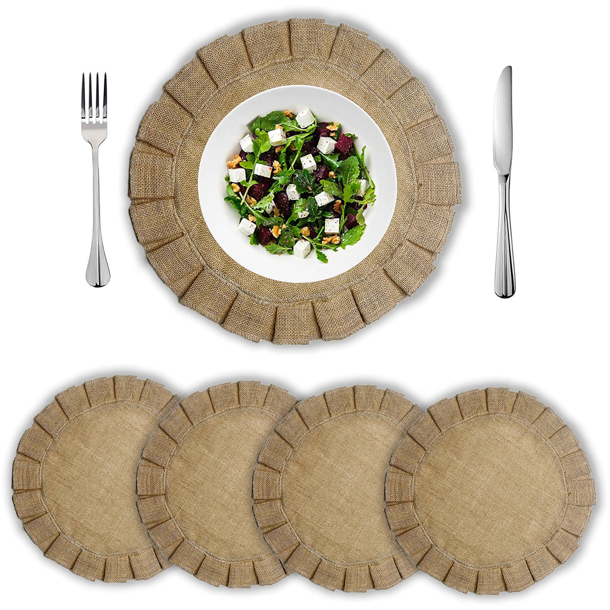 Set of 4 Burlap Round Placemats, 15 Inch