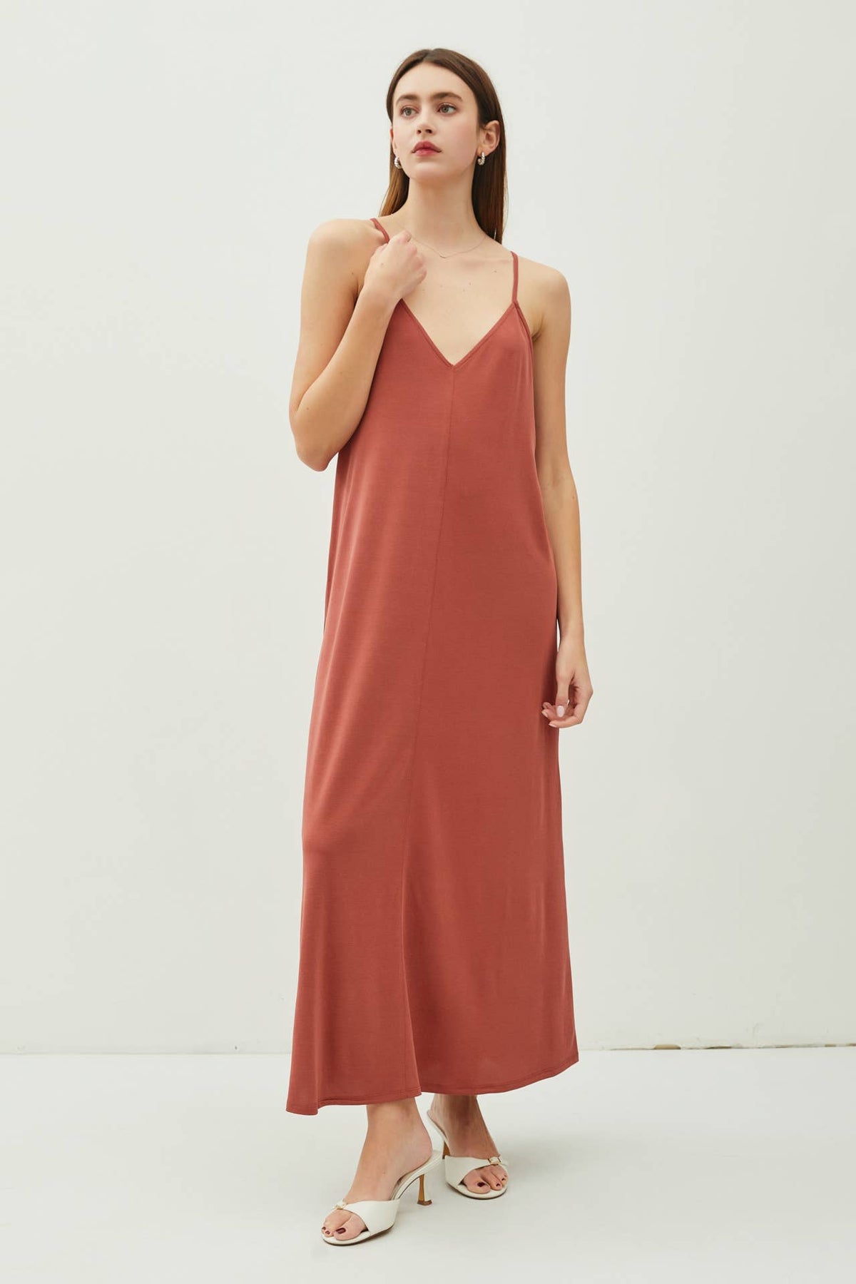 MODAL V-NECK RACERBACK ADJUSTABLE STRAP MAXI DRESS