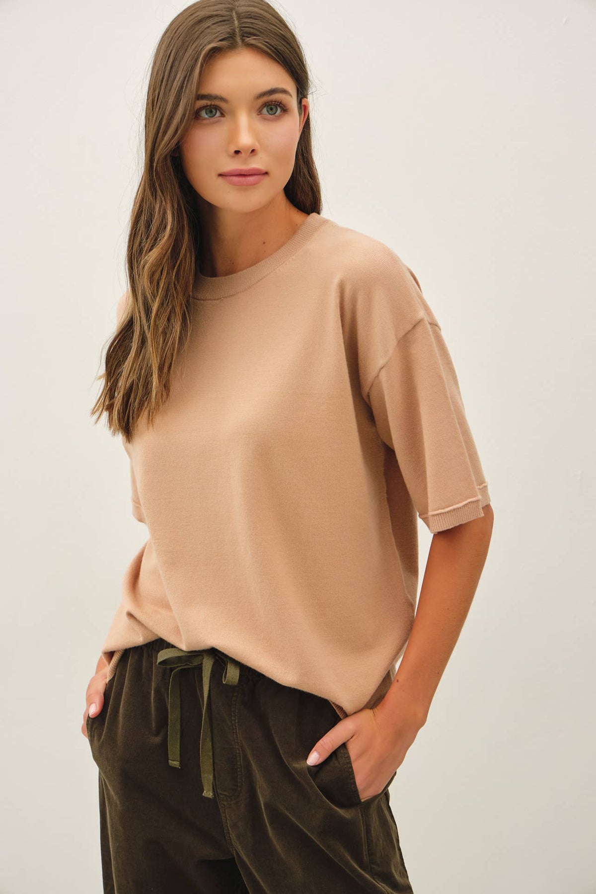 BOXY FIT HALF SLEEVE CREWNECK SWEATER