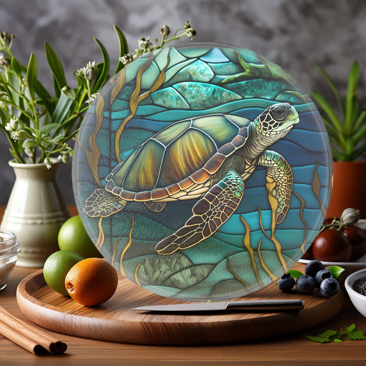 Tempered Glass Cutting & Serving Board: Turtle Design