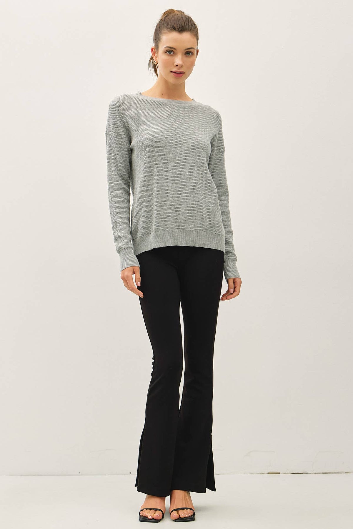 CLASSIC CREW NECK DROP SHOULDER RIBBED SWEATER