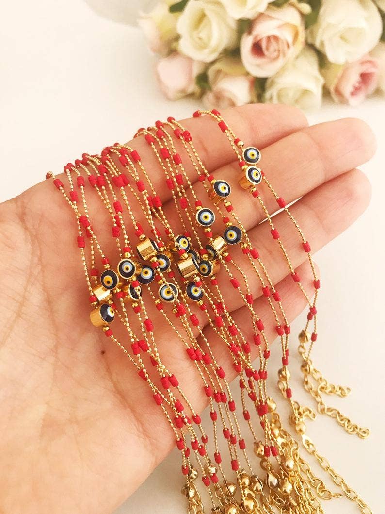 Evil Eye Chain Bracelet, Seed Beads Bracelet, Evil Eye Jewelry