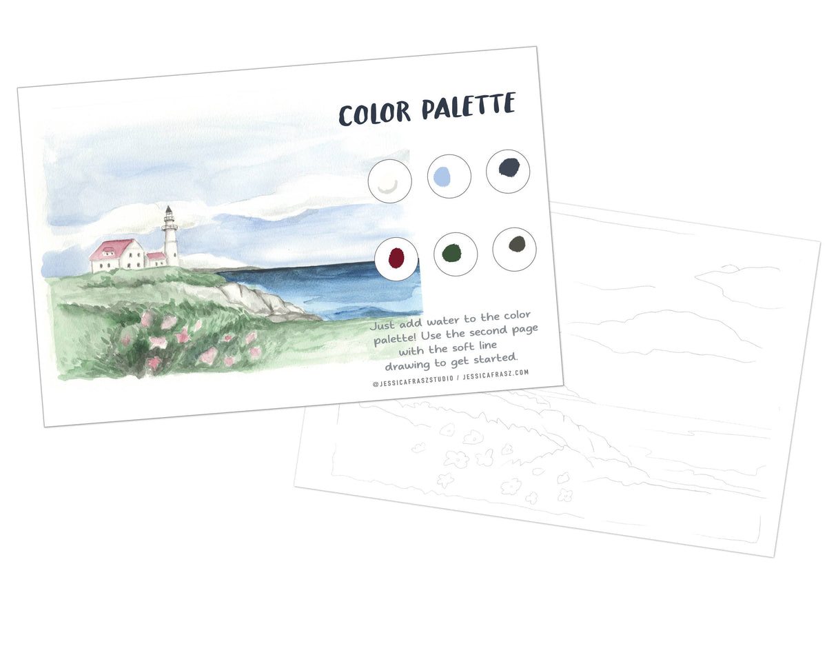 Lighthouse landscape Painting Art Kit with Outline page 