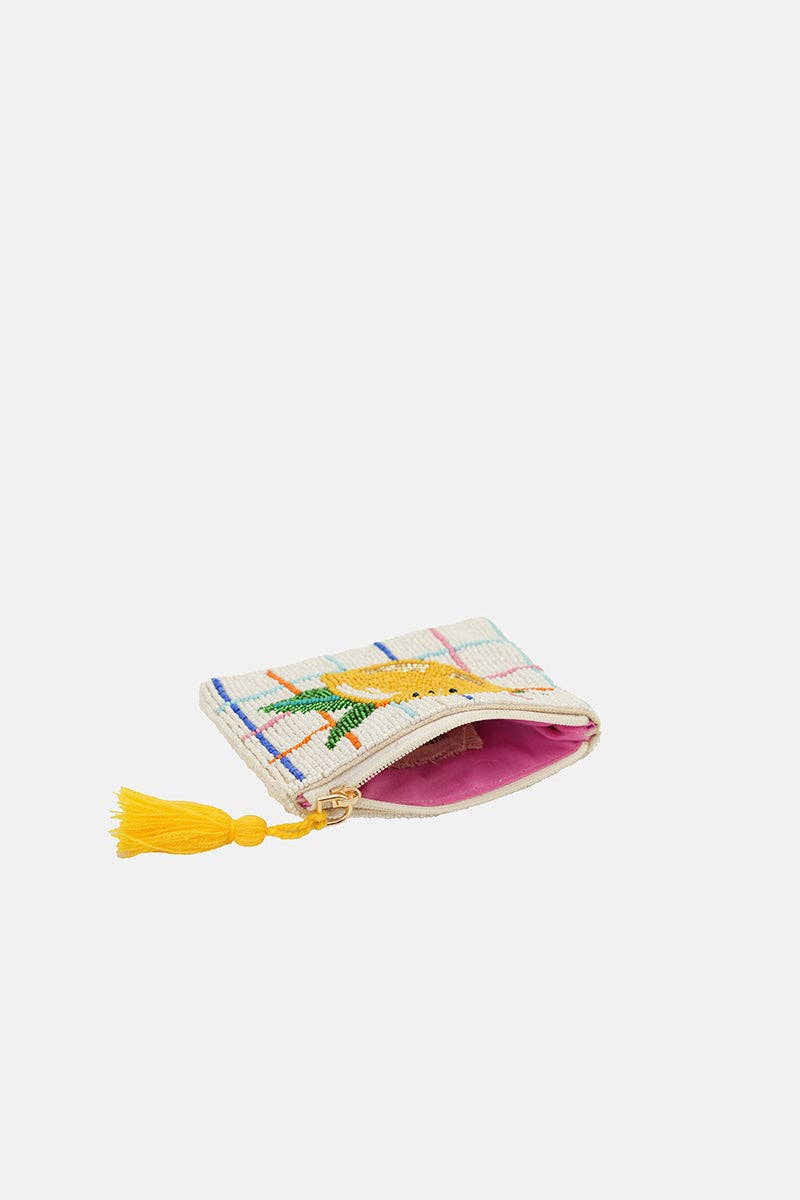 Citrus Lemon Grid  Beaded Coin Pouch