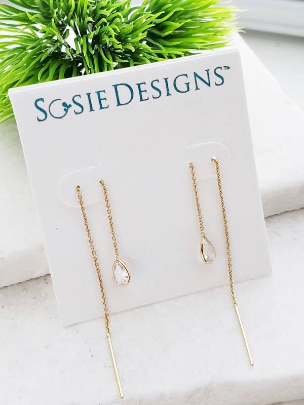 Gold Crystal Threader Earrings - Clear