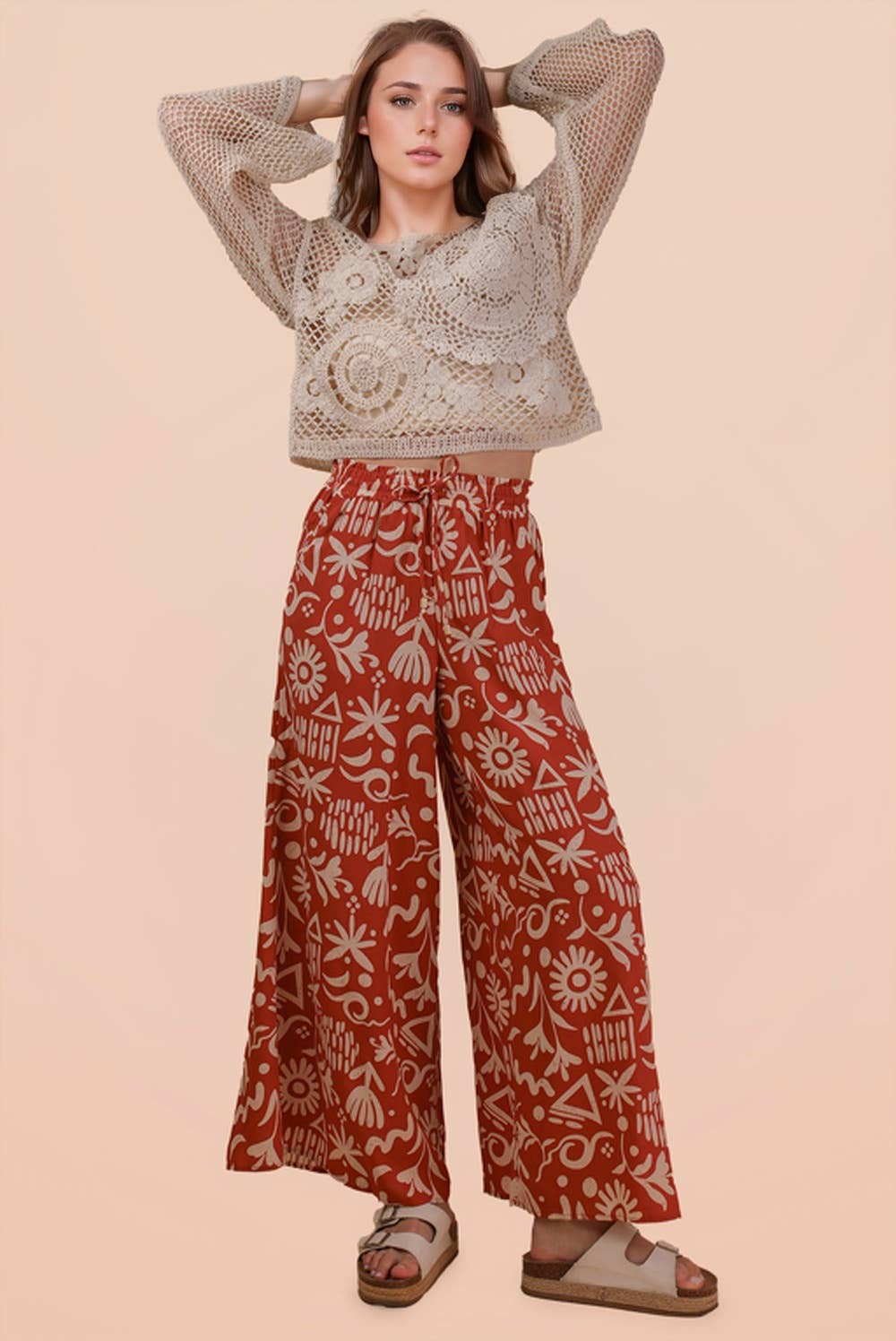NP70715 - Printed Wide Leg Long Pants
