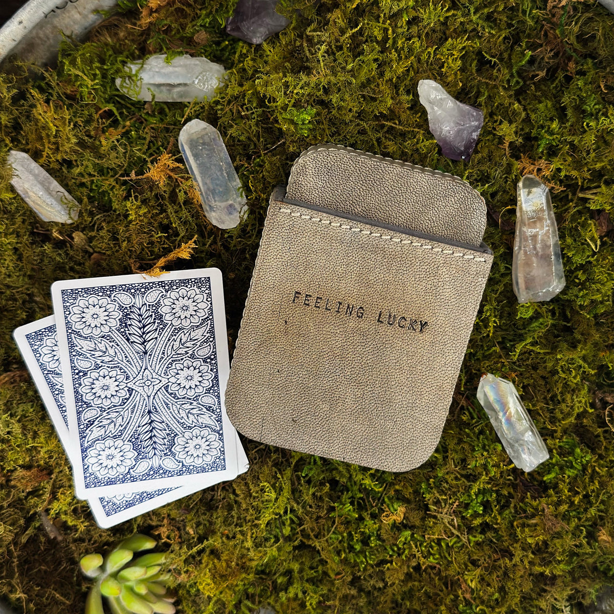 Feeling Lucky Leather Playing Card Case - Stone