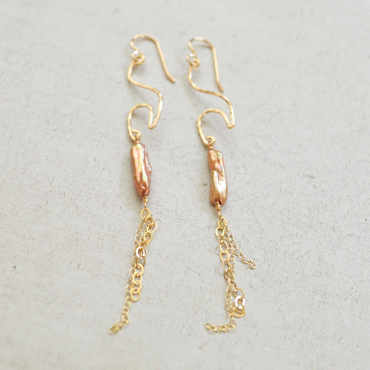 Gold Wave Pearl Earrings