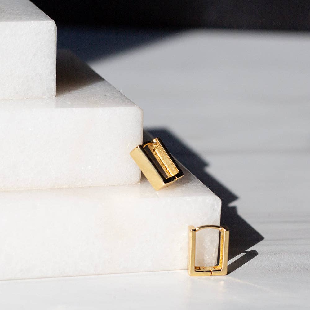 Gilded Gold Earrings-Rectangle Huggies | Earrings for Women
